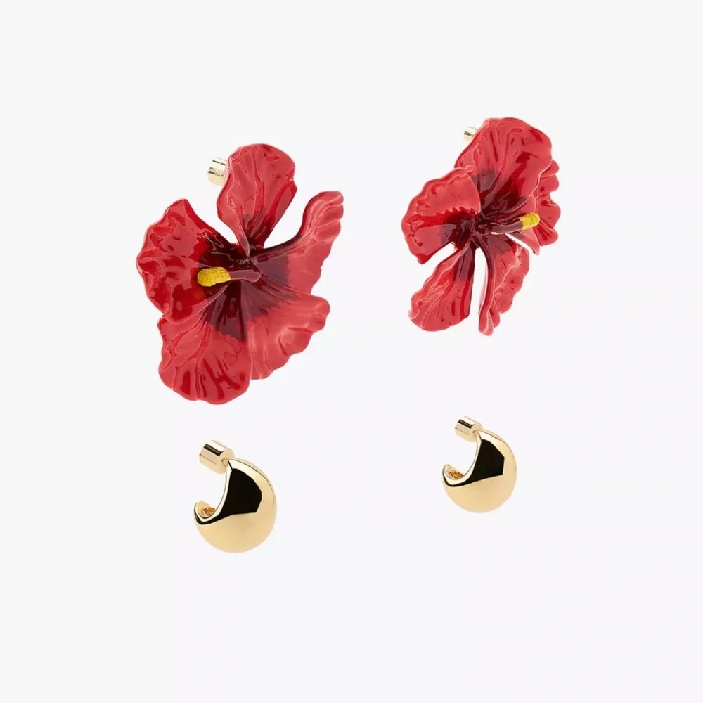 Zara tropical iconic flower & hoops earring 2 pack ,hibiscus, 🌺 amapola